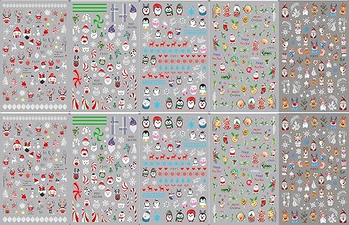 Miniatura 7 de 10 hojas de calcomanías de arte de uñas de Navidad, calcomanías autoadhesivas, uñas, vacaciones, niños, lindos copos de nieve rojos de Navidad,