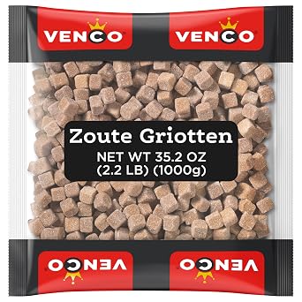 Venco Griotten Salty Licorice Squares - Original Dutch Licorice Candy from Netherlands - Sweet and Salted Soft Anise Candy, Sugar Coated Liquorice Candies - Sharing Bag, Bulk Storing 2.2 lbs