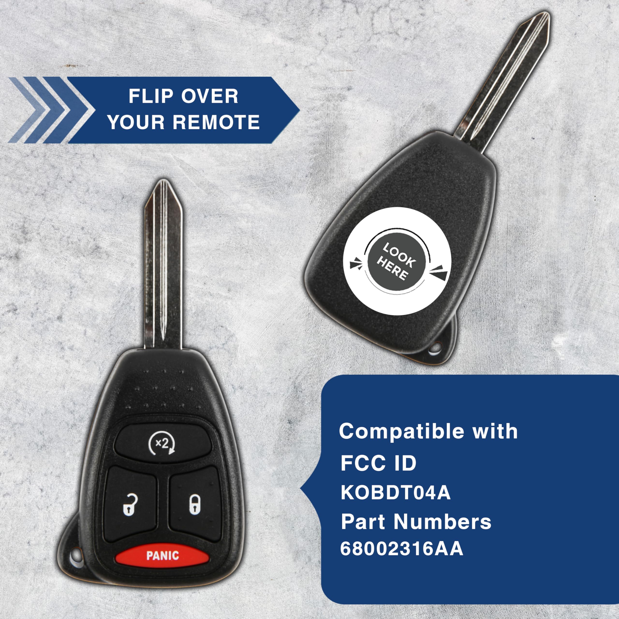 Replacement Key Fob Remote For Chrysler 300, Dodge Charger, Jeep – 4 Button, FCC ID KOBDT04A