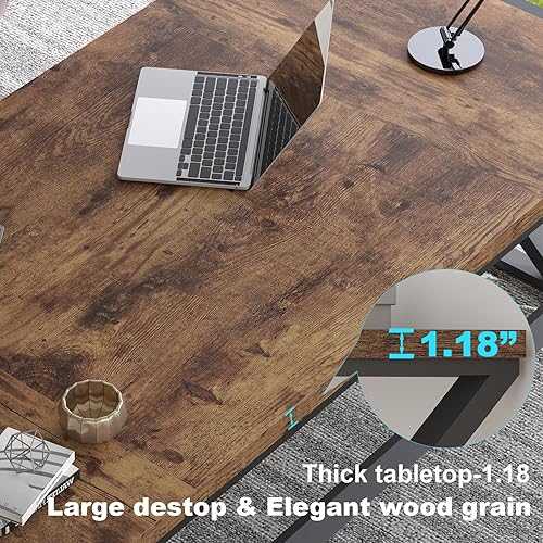 Miniatura 4 de LVB 78.7" Escritorio para computadora, escritorio industrial extra largo de madera para oficina en casa, escritorio grande rústico moderno de metal