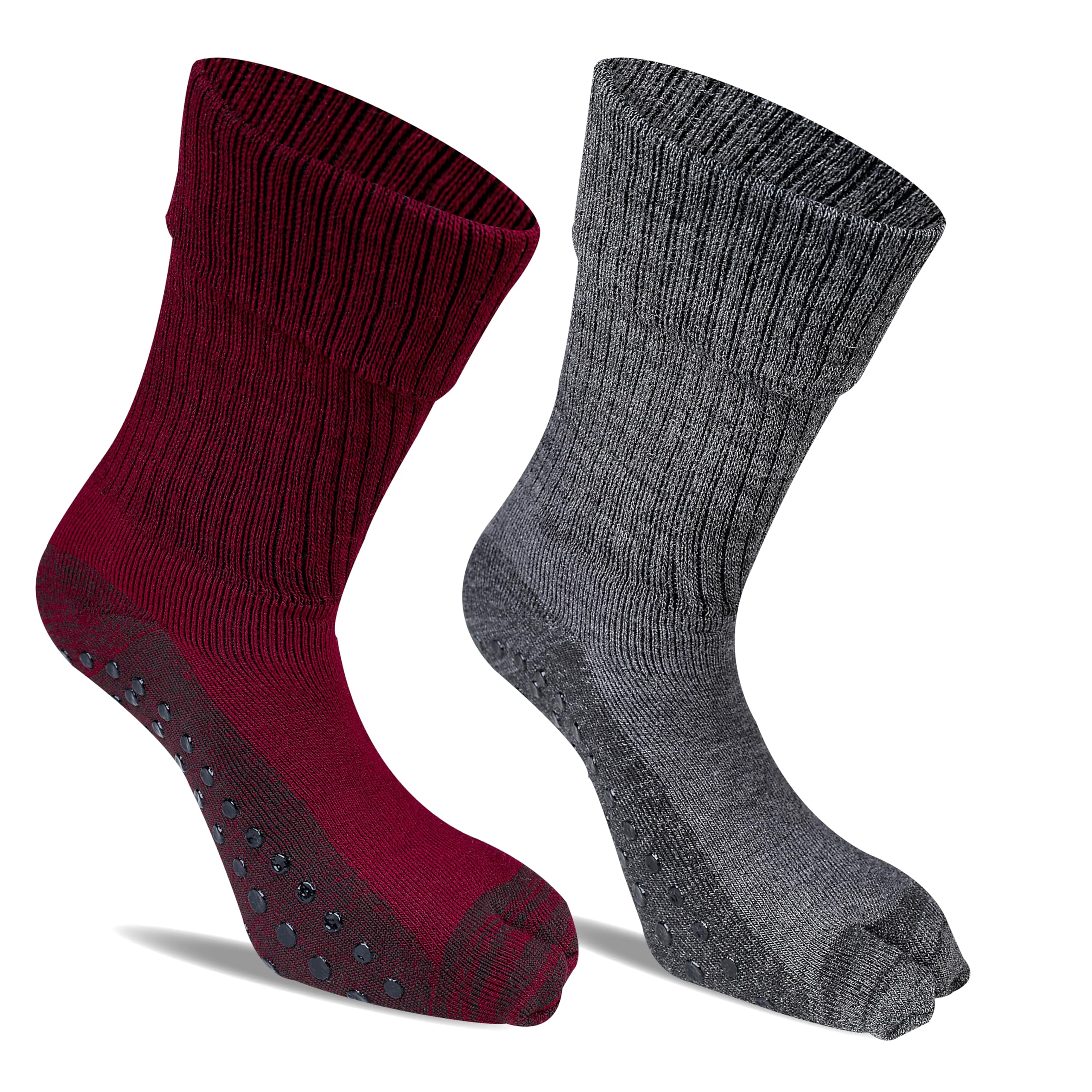 Anti-Slip Woolen Thumb Socks For Women Cushioned Thick Socks, Winter Thermal Insulated Warm & Cozy Regular Calf Length Anti Skid Grip Socks, Pack of 2 Pairs, Free Size, Multicolor-image-36