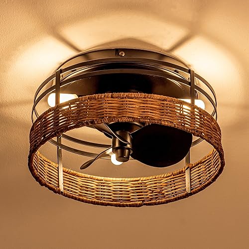 Miniatura 9 de Parrot Uncle Ventiladores de techo con luces y mando a distancia, ventilador de techo enjaulado, pequeño ventilador de techo sin aspas con luz para