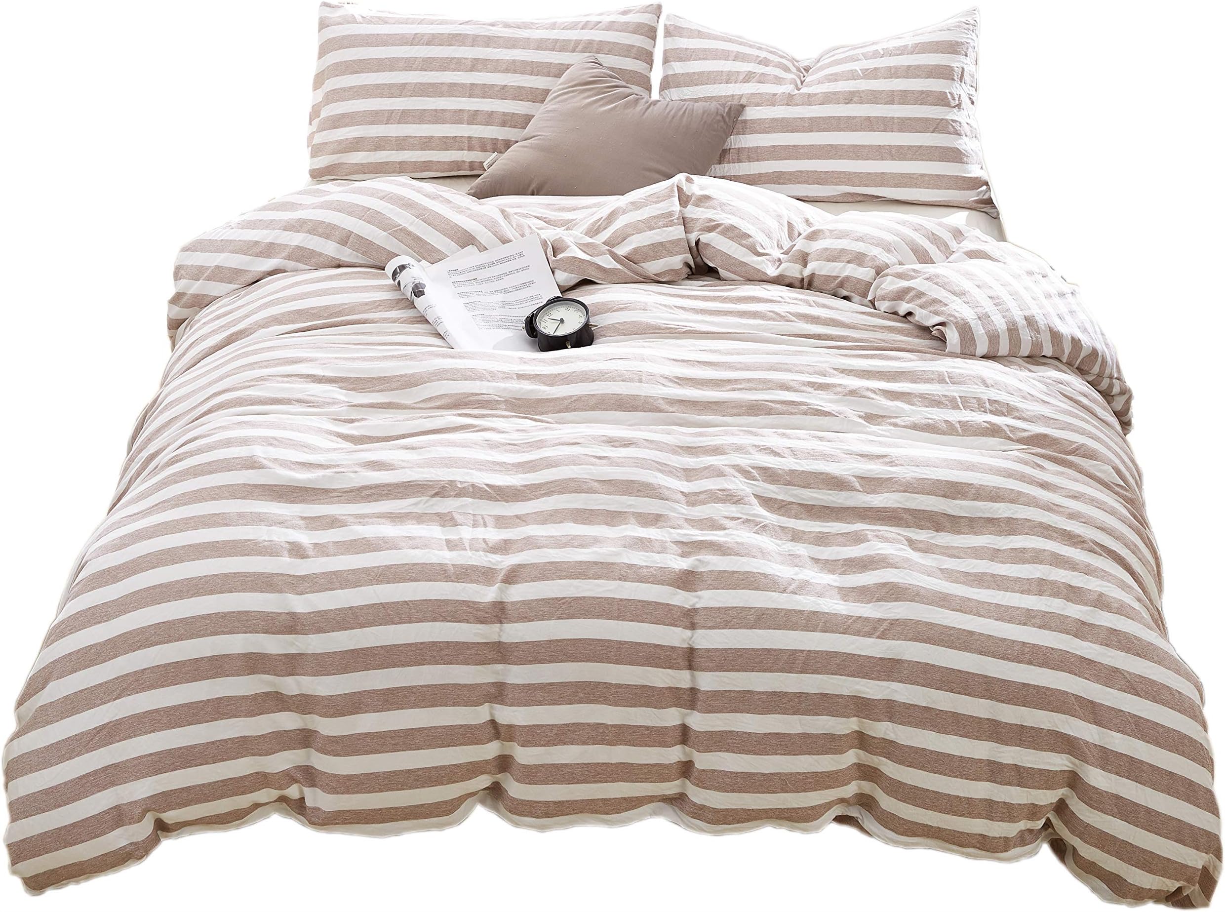 Neithera Queen Duvet Cover Set, 3-Piece Nature Style Water-Washed Microfiber Bedding Set with Zipper and Corner Ties(Light Grey)