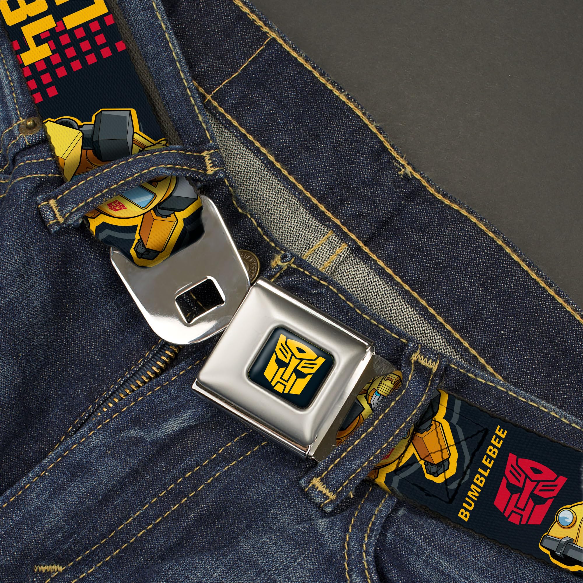 Hasbro Belt, Seatbelt Buckle Belt, Transformers Generations Bumblebee G1 84 Poses Autobot Icon, Youth 20 to 36 Inches