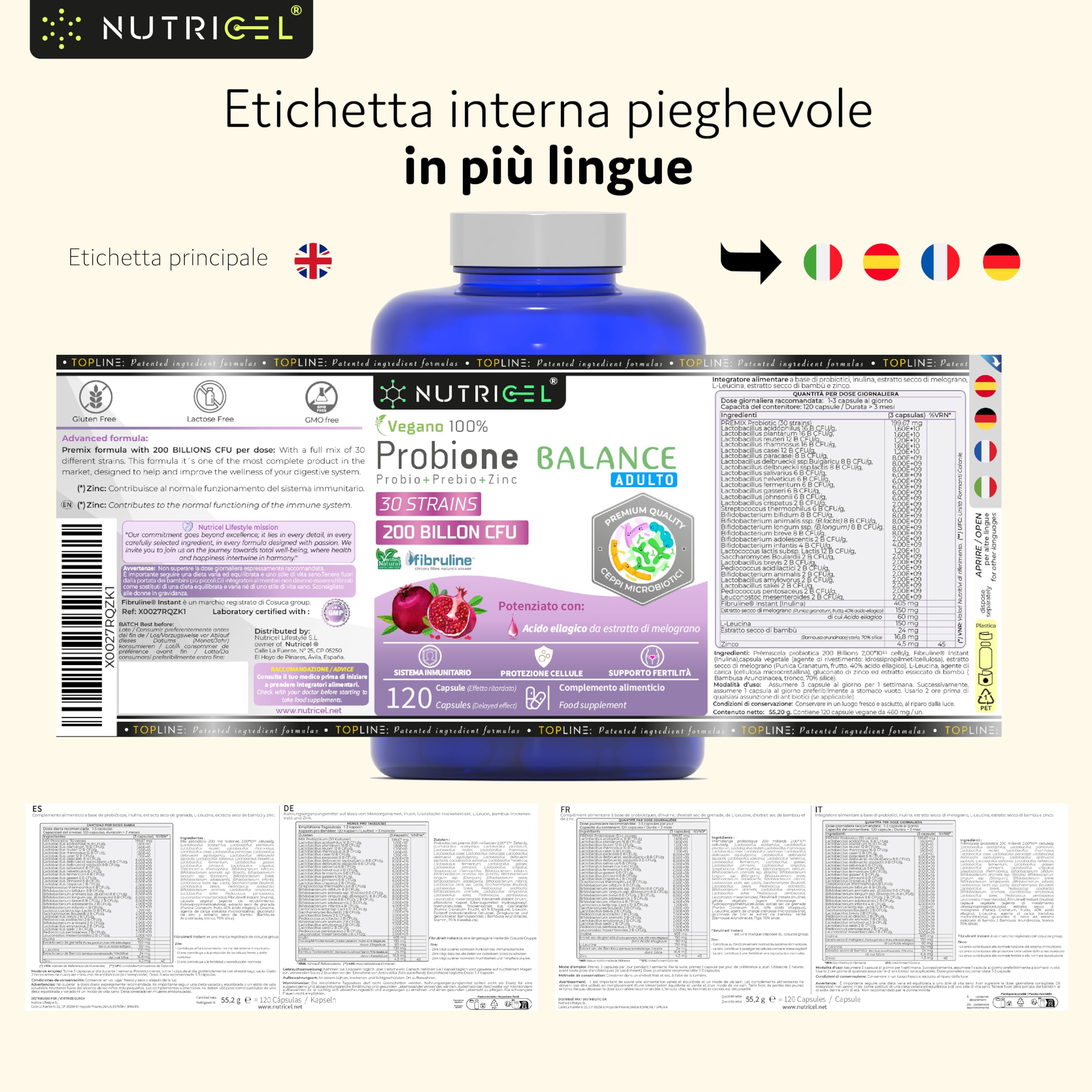 Fermenti Lattici Probiotici | Probiotici per Intestino | 200 Miliardi UFC/giorno + 30 Ceppi | Fermenti lattici + Zinco, Inulina ed Estratto di Melograno | Massima Concentrazione | Vegano | 120 Capsule