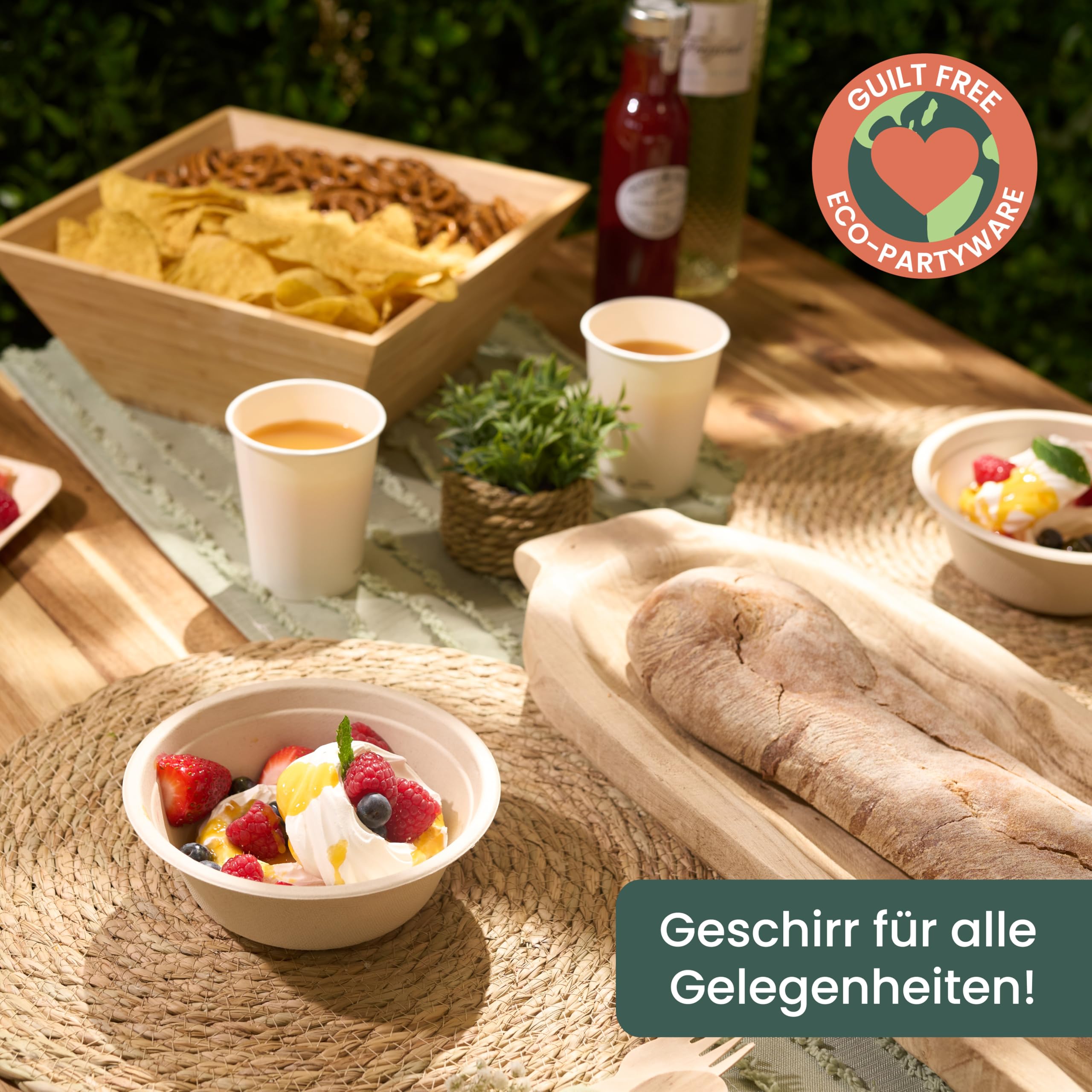 HAAGO 200 Umweltfreundliche Zuckerrohrschalen Biologisch abbaubar & Kompostierbar - wie Pappschalen, Einwegschalen für heiße und kalte Speisen - 500ml