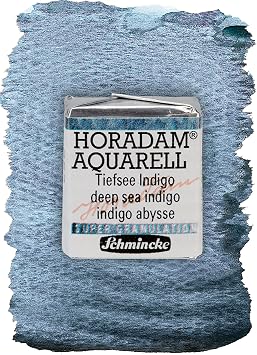 Schmincke - HORADAM AQUARELL, Super Granulation, 14 952 044 Deep Sea Indigo, 1/2 Pans, Very Strong granulating Tones, Finest, Super granulating Watercolors