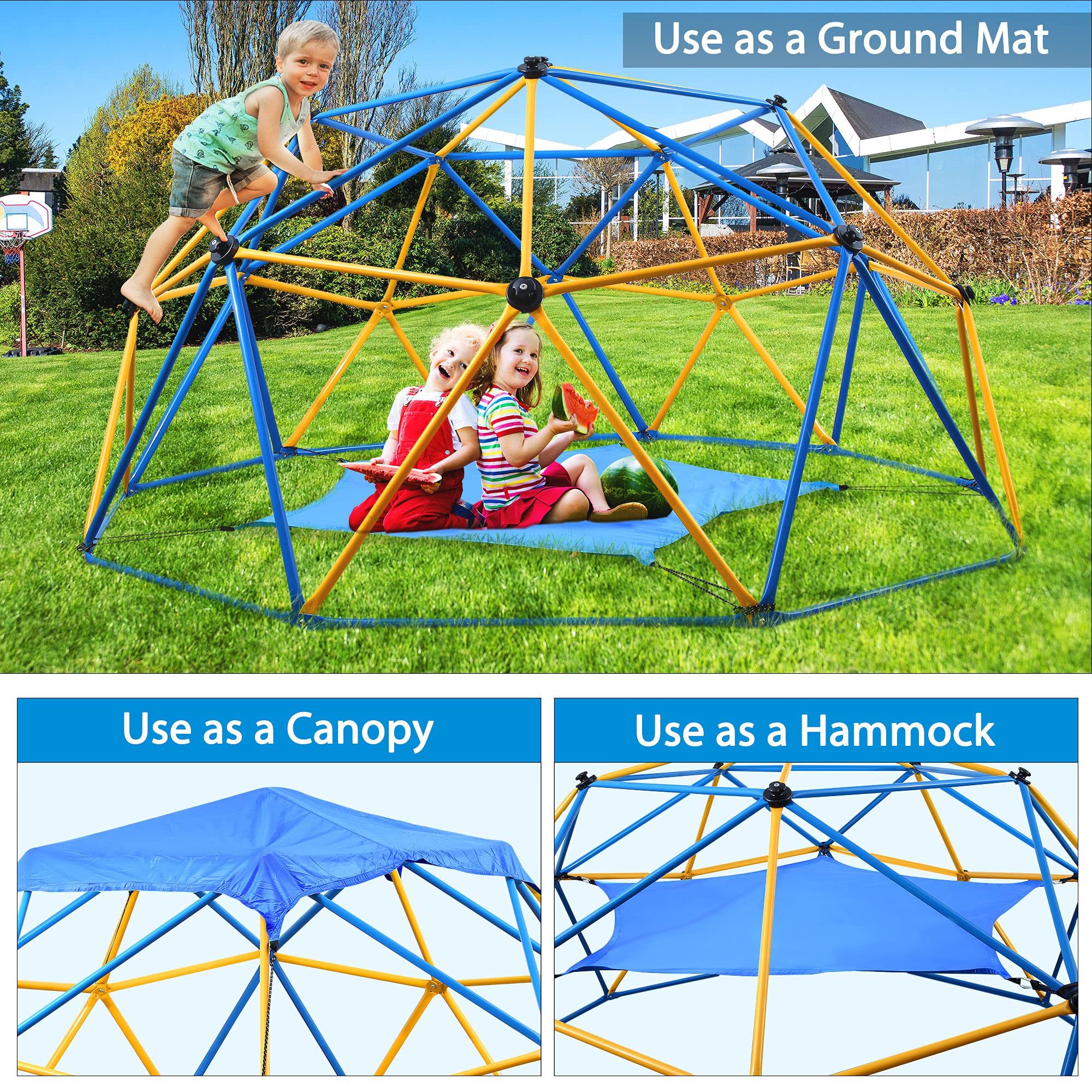 Jugader 10FT Geometric Dome Climber with Swing and Hammock, Climbing Dome for Kids 3 to 10