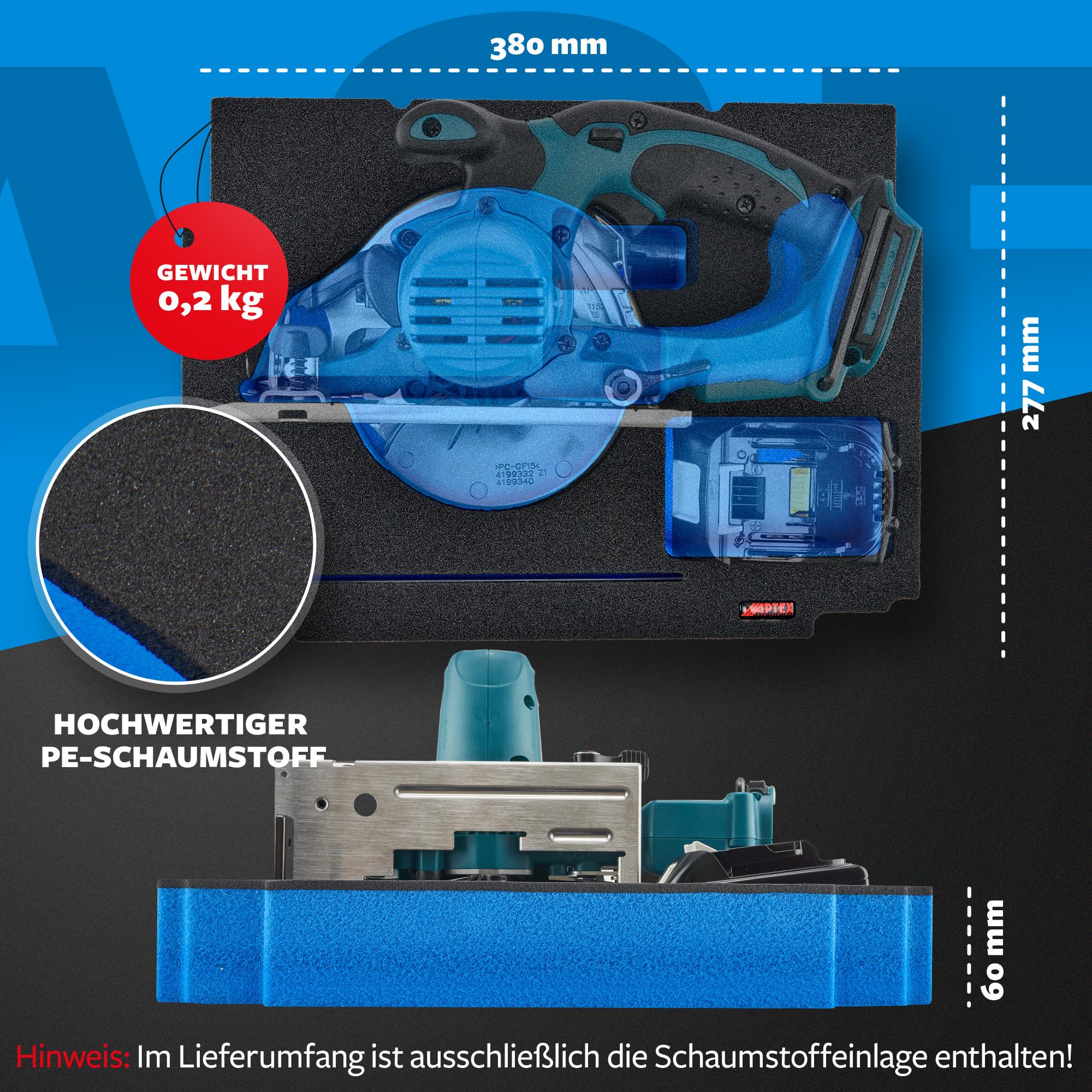 APTEX Schaumeinlage passend für Makita Akku-Handkreissäge DSS 501 für MakPac Gr. 4