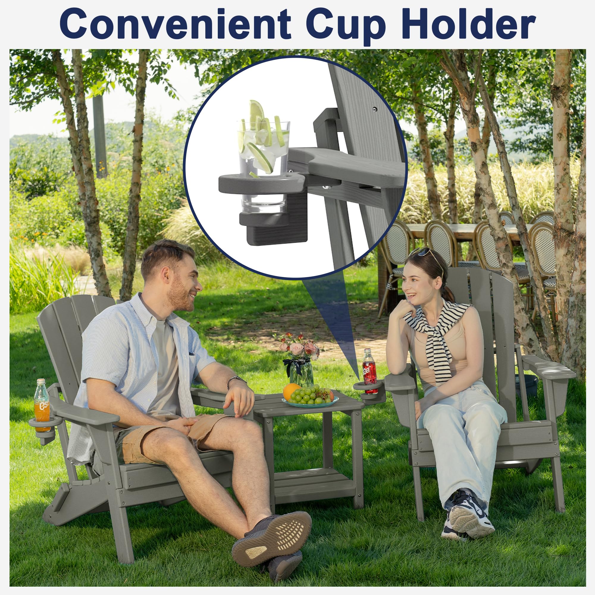 Plawdlik Folding Adirondack Chair, SGS Tested, Wooden Textured with Cup Holder, - product photo