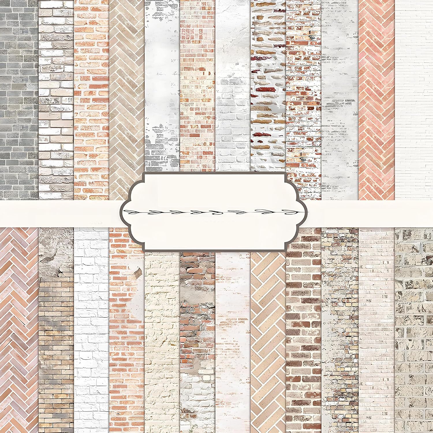 24 Sheets Vintage Brick Wall Scrapbook Paper, Retro Distressed Patterns Decorative Craft Folded Flat for Birthday Wedding Card Making Photo Album Decor, 12'' x 12''