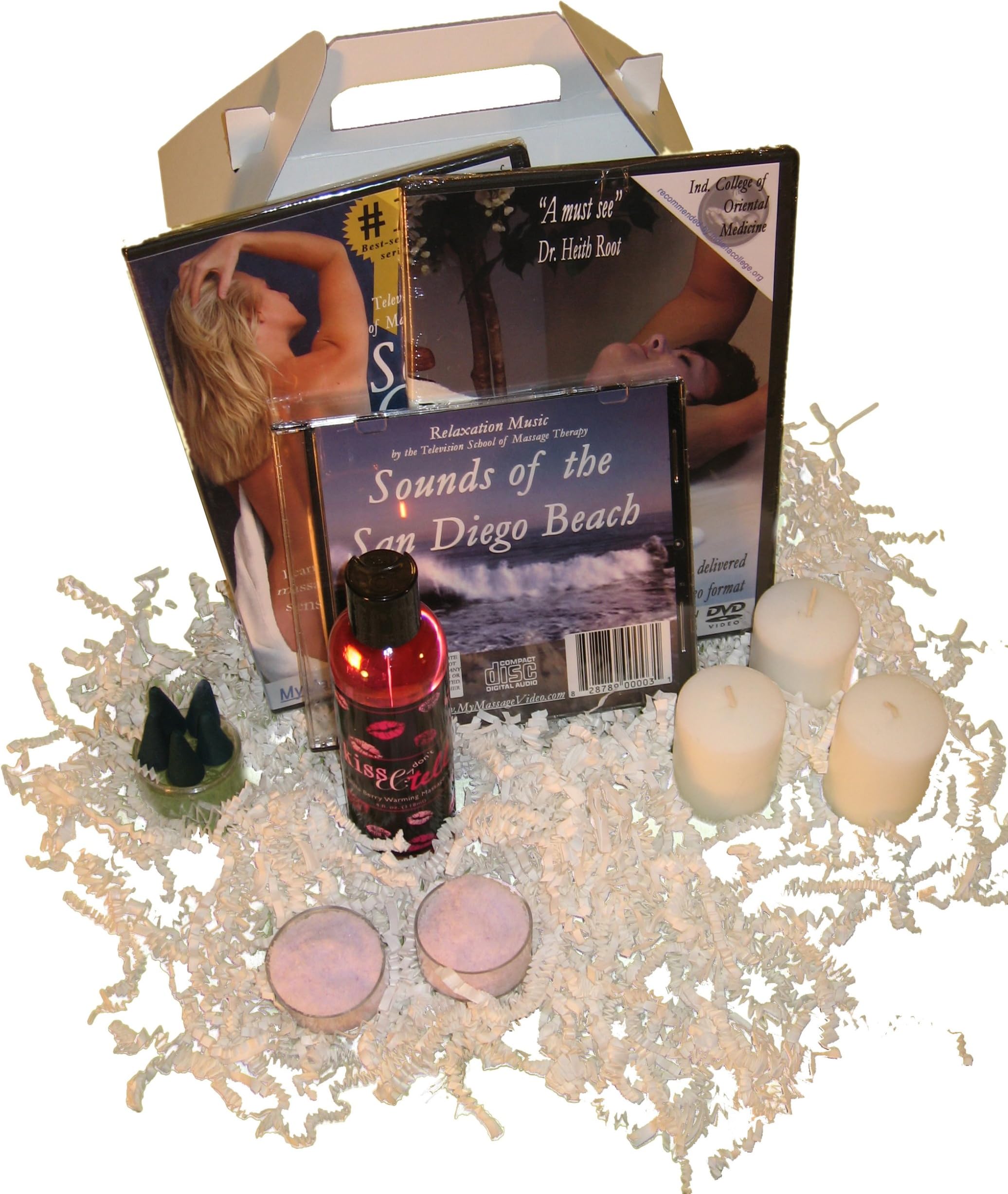 The For Her Massage Gift Basket Kit: Sensual Woman's Massage DVD / Sports Massage for Women, Relaxation Music, Bonus DVD (3 DVD/1 CD)