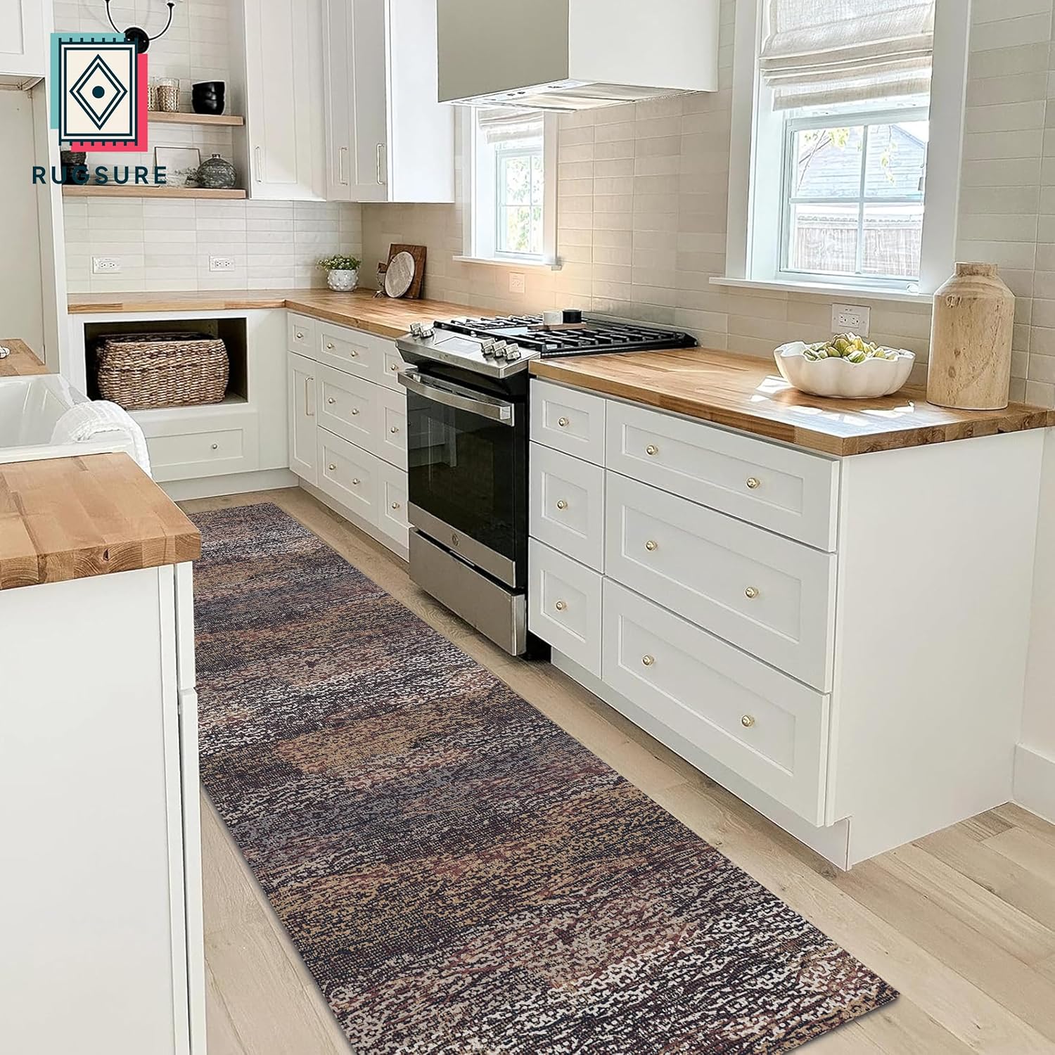 RUGSURE Washable Area Rug - 1/6 Thick - Stain & Water Resistant Non-Slip - Resistant Rug for Living Room, Bedroom, Nursery, Pet & Child Friendly, Vintage Charm Area Rugs (Rust, 2'6'' x 8')