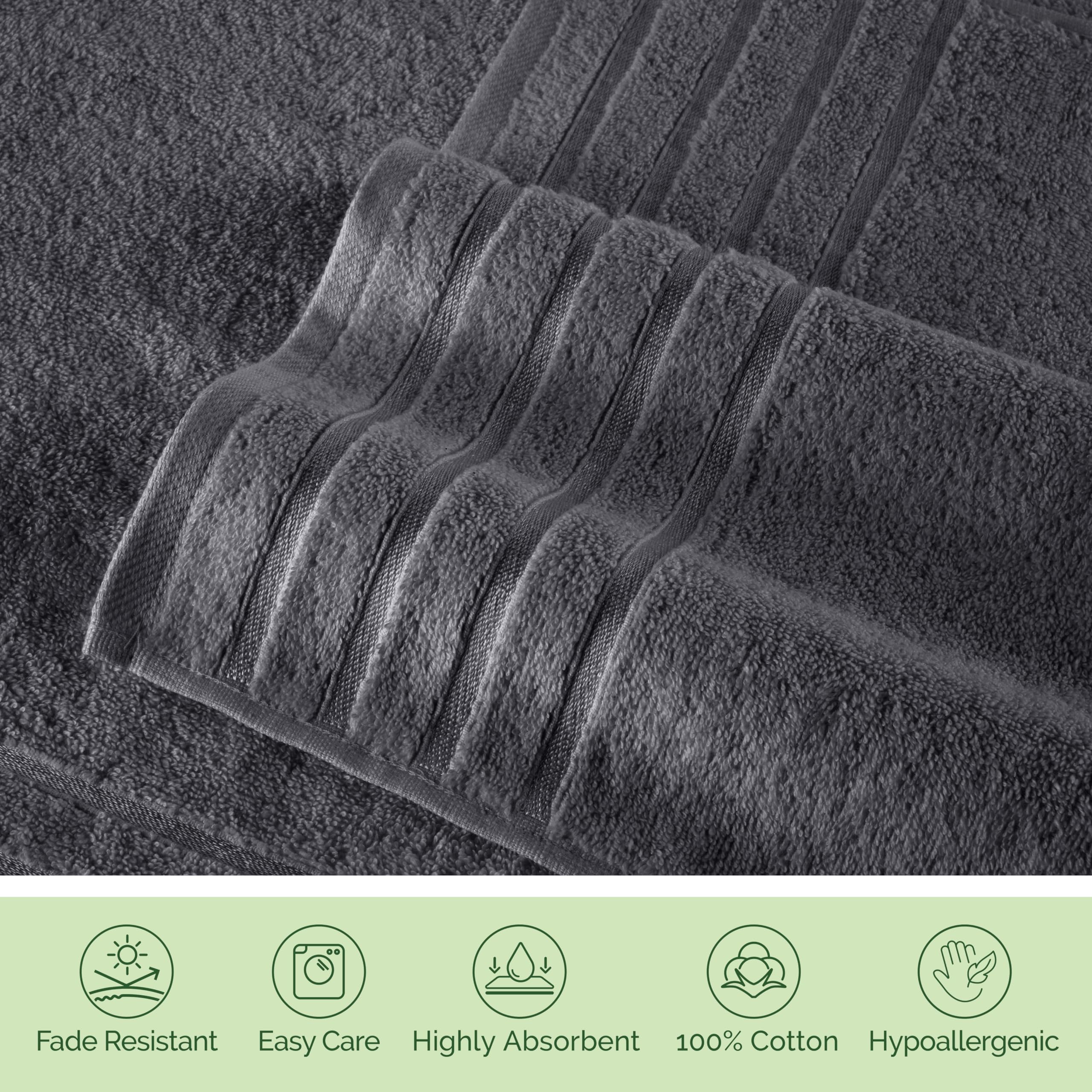 Elegant Comfort Juego de 6 Toallas de 4 líneas de Viscosa a Rayas, Toallas de baño de Lujo 100% algodón Turco de Alta absorción, Incluye 2 paños, 2 Toallas de Mano y 2 Toallas de baño, Color Gris