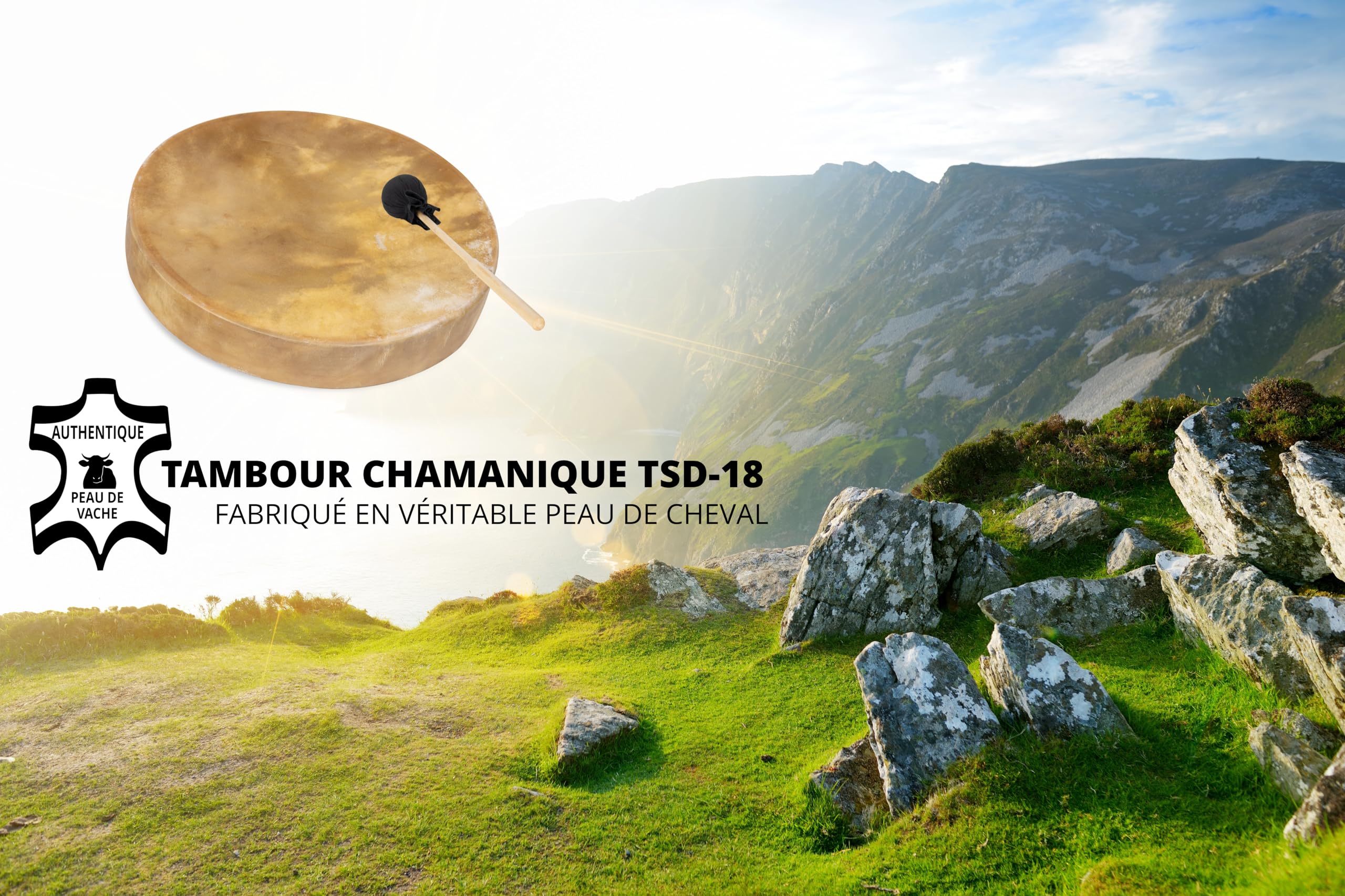 Classic Cantabile TSD-18 Tambour Chamanique Traditionnel Avec Peau | Peau de cheval tendue, Maillet inclus, Tension par cordage avec dispositif de maintien, Caisson en frêne massif, 68 kg