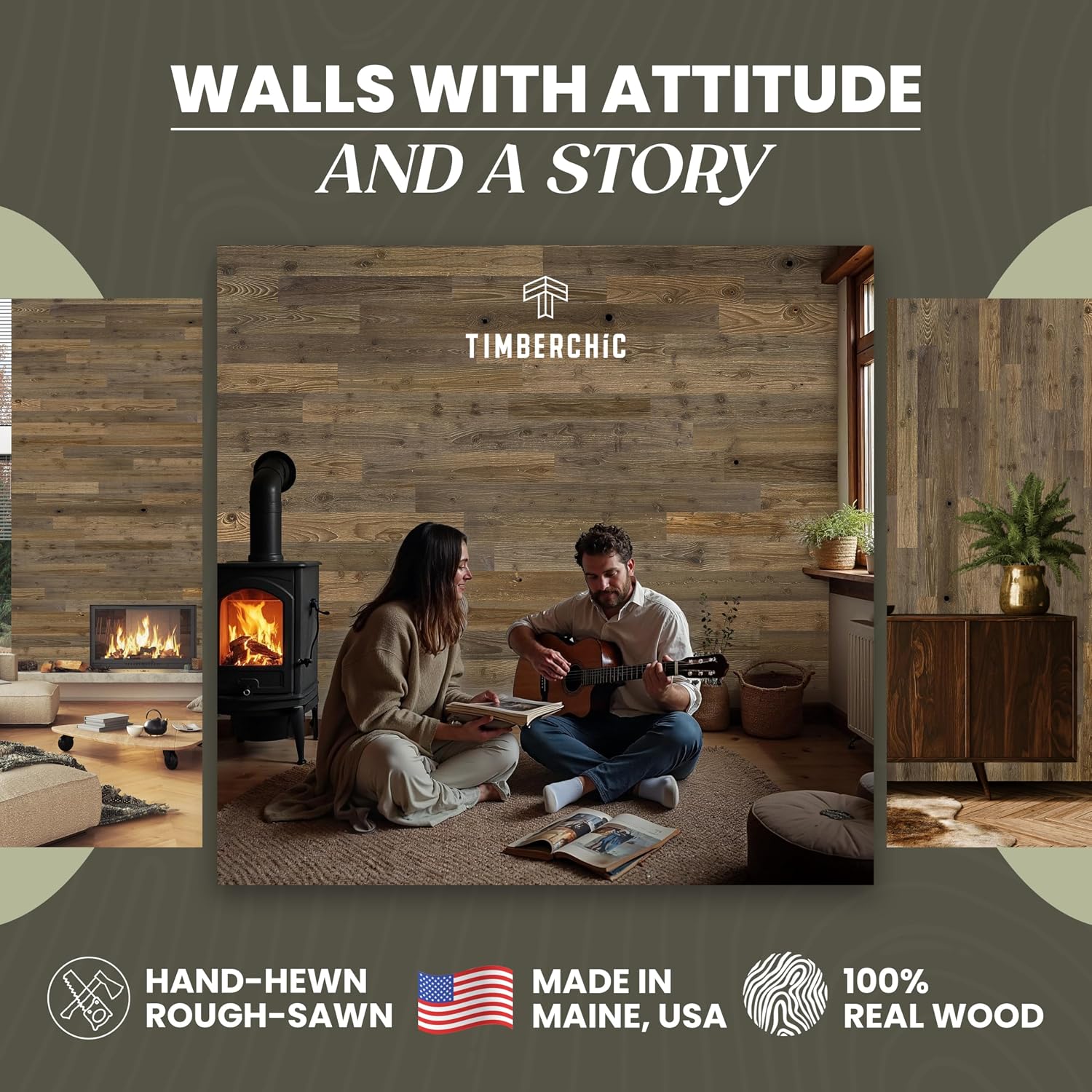 TIMBERCHiC Barnwood Textured Wall Planks - Made in USA, Peel-and-Stick Wall Panels for Interior Decor, DIY Accent Wall Panels, Barnboard (4" x 10 Sq Ft)
