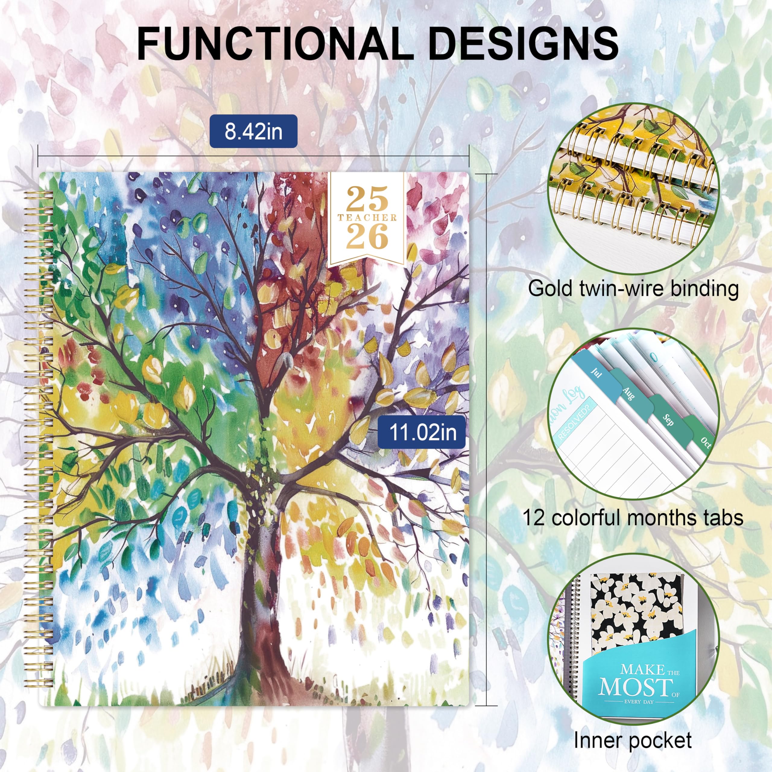 Teacher Planner 2025-2026 - Academic Planner 2025-2026, JUL. 2025 - JUN. 2026, 8.5'' x 11'', with Monthly Coated Tabs + Inner Pocket - Image 7