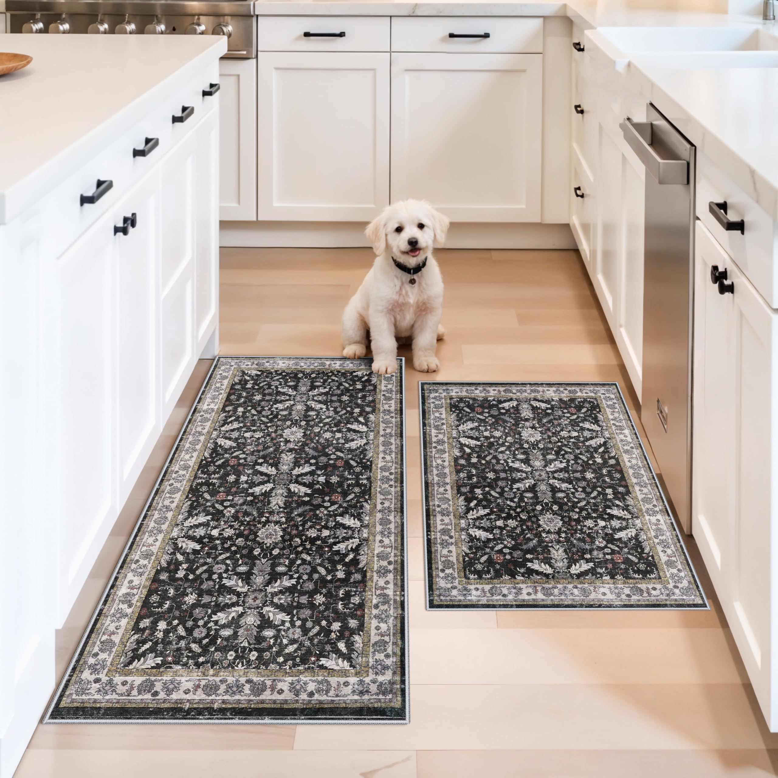 3-Piece Boho Kitchen Rug Set - Non-Slip & Washable -24