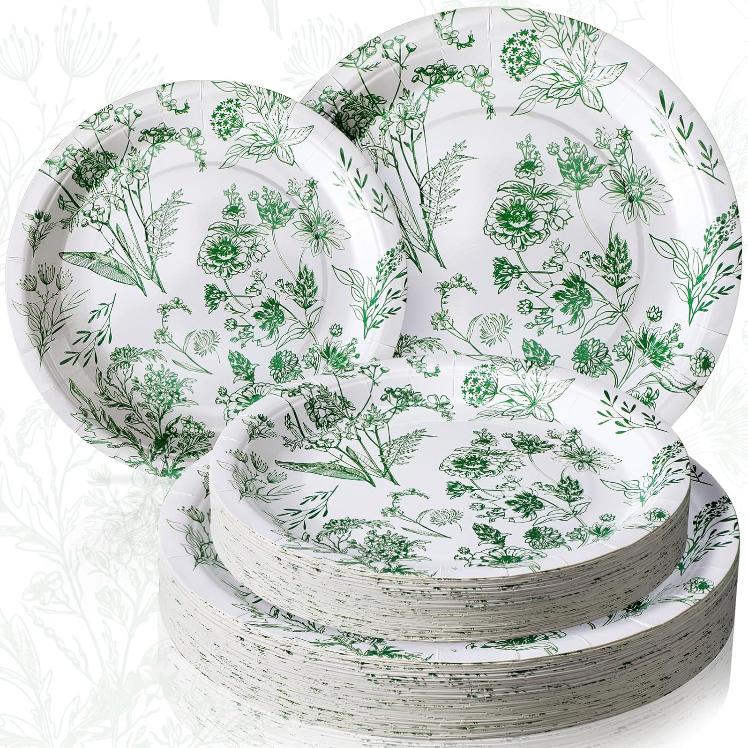 Roshtia 100 Pcs Sage Green Floral Paper Plates Bulk 7 Inch
