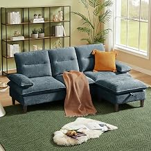 86" 3 Seat Couch L Shape Sofa, Sectional Couches with Reversible Ottoman, Upholstered Sofa for Living Room and Small Spaces Dark Grey