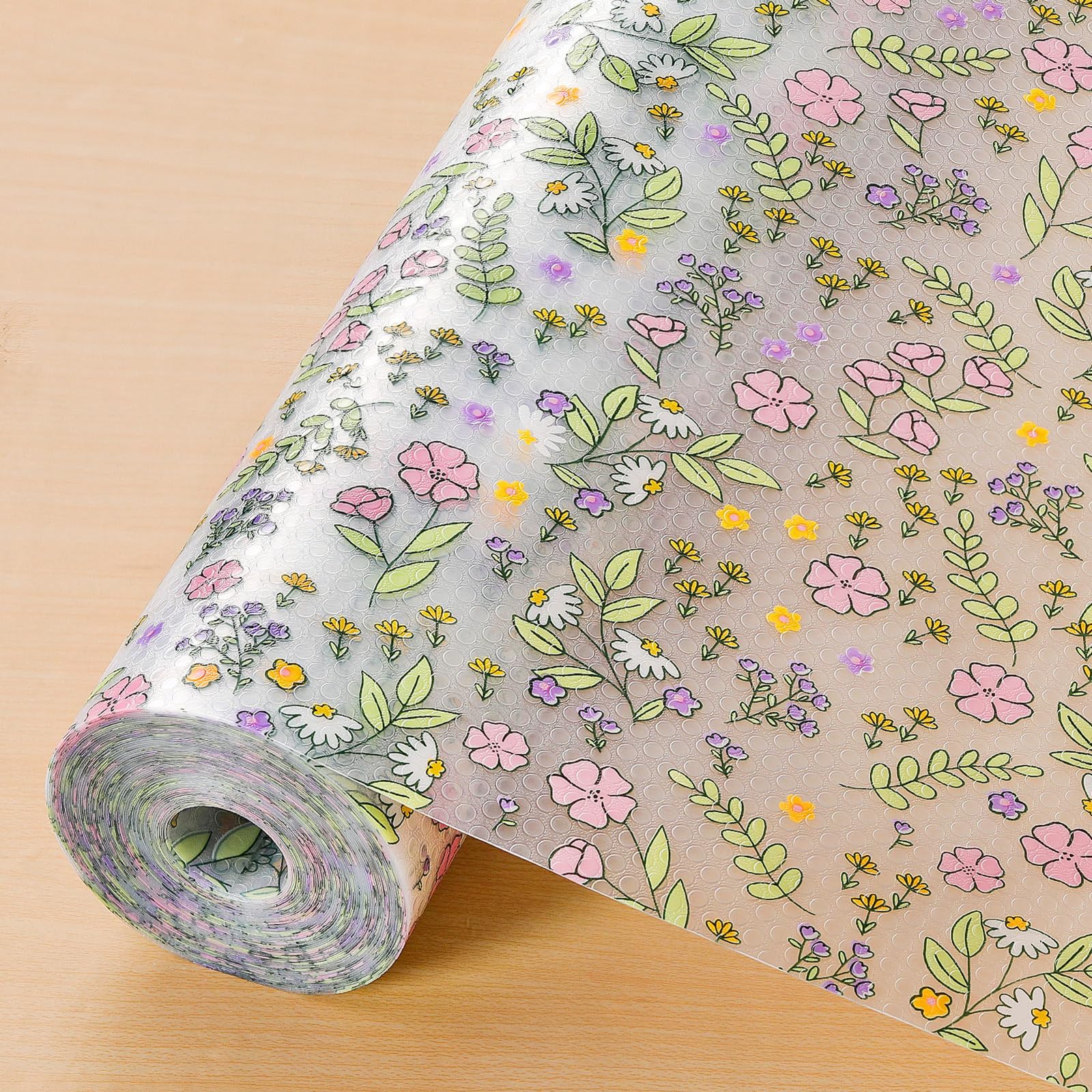 INNOLITES Shelf Liner for Kitchen Cabinet, Floral Drawer Liner Non-Adhesive | Waterproof Durable EVA Material, Protect Cupboard Drawers Refrigerator Shelves, Easy to Cut, Pink Purple 23.6" x 240"