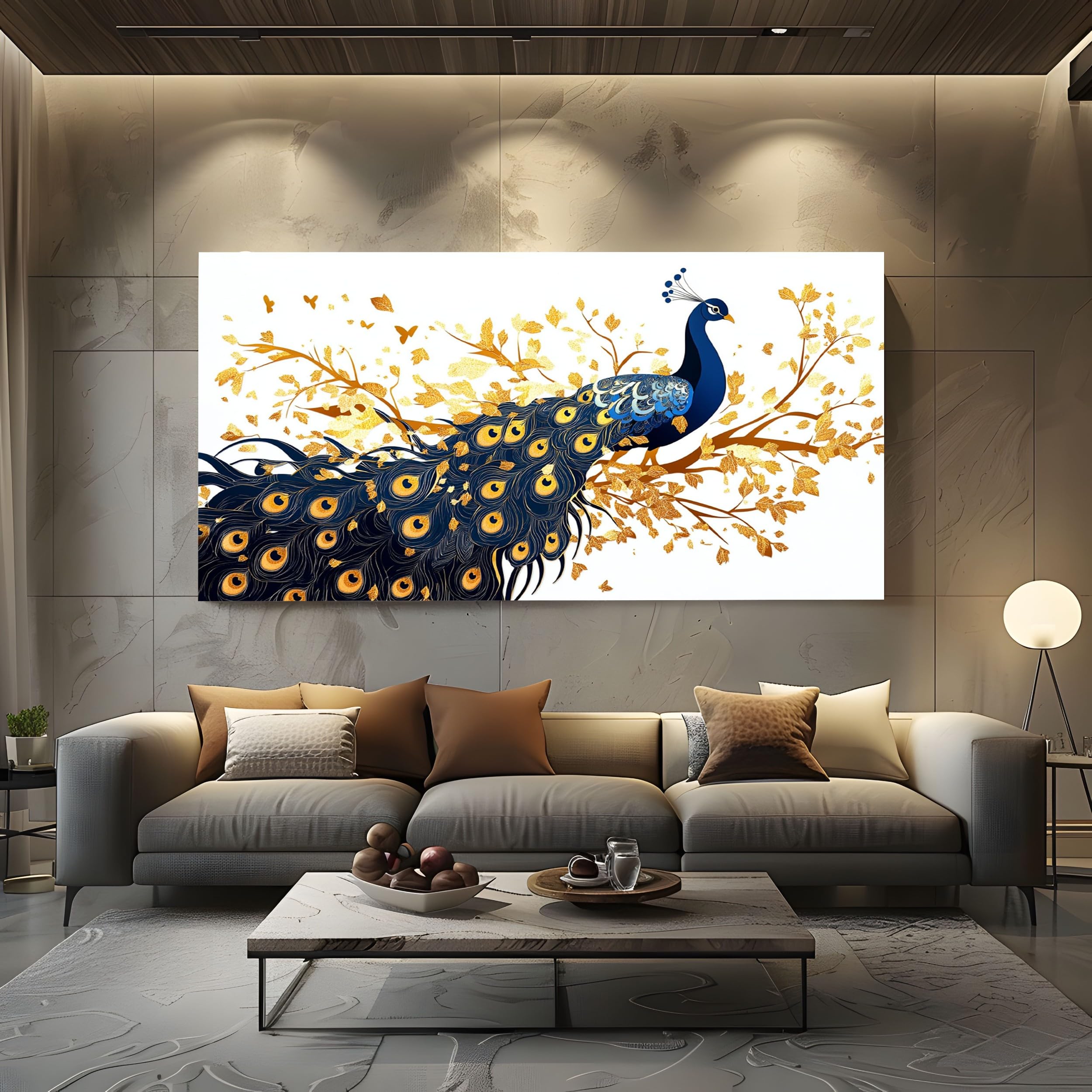 ZORYAN Art Peacock Frameless Canvas Wall Art for Bathroom Hallway Decor Floral Leaves Canvas Print Animals Butterfly Wall Painting 80x160 cm