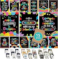 Vista 11 de Decorably 15 pósteres motivacionales bohemios de arcoíris en español para aula, 11 x 14 pulgadas, laminados mate, para aula, escuela secundaria