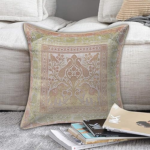 Miniatura 9 de Real Online Seller Juego de 1 fundas de almohada indias cuadradas étnicas bordadas a mano con estampado de elefante, funda de cojín decorativa de