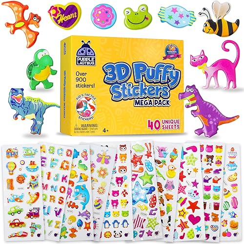 Miniatura 17 de Purple Ladybug 1900+ colección de calcomanías hinchadas para niños de 4 a 8 años - 80 hojas únicas reutilizables, diseños 3D creativos - calcomanías