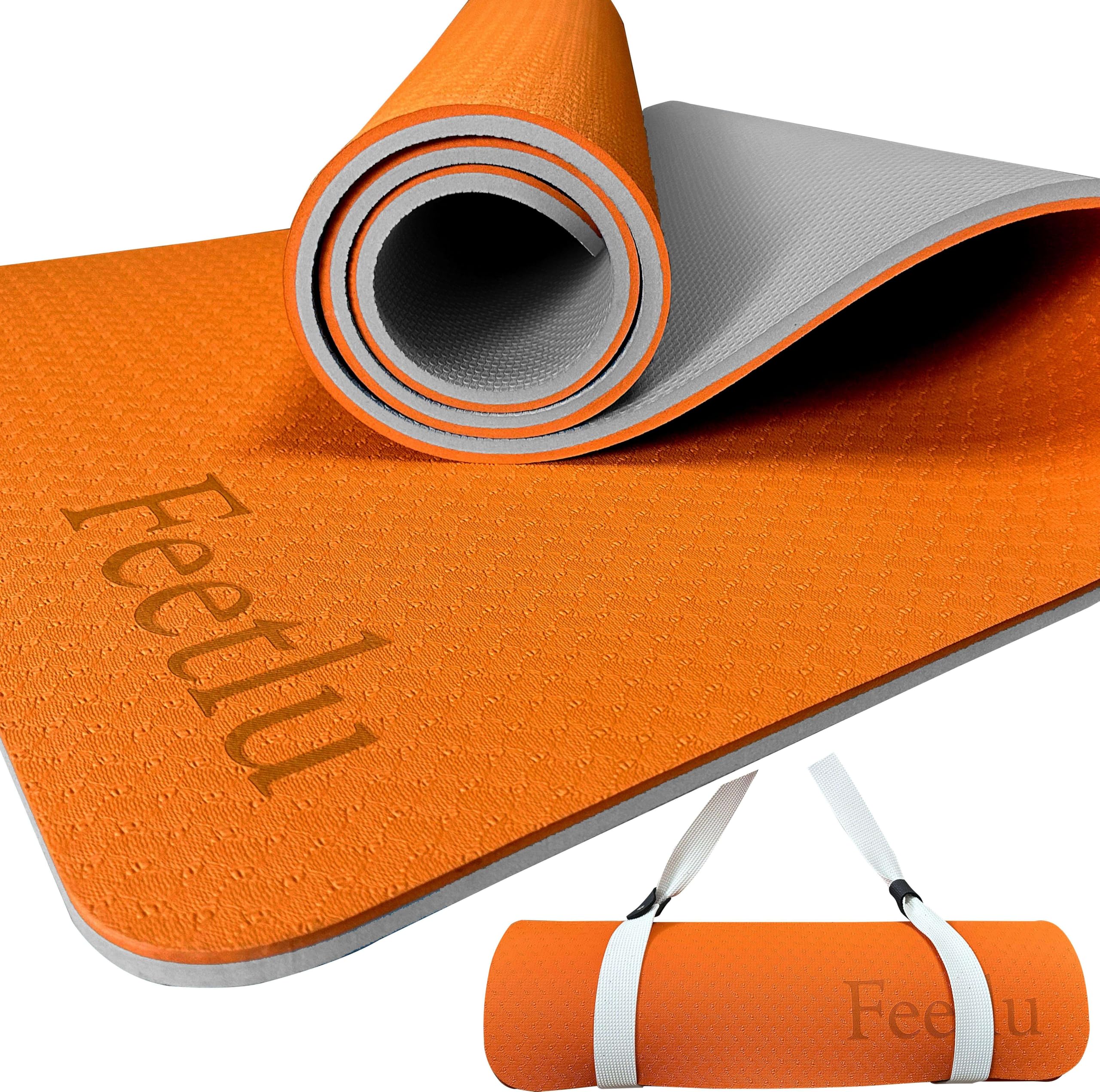 Extra Thick Exercise Yoga Mat with Strap - 2/5 Inch (10MM), Non-Slip Workout Mat for Yoga, Pilates, and Floor Exercises