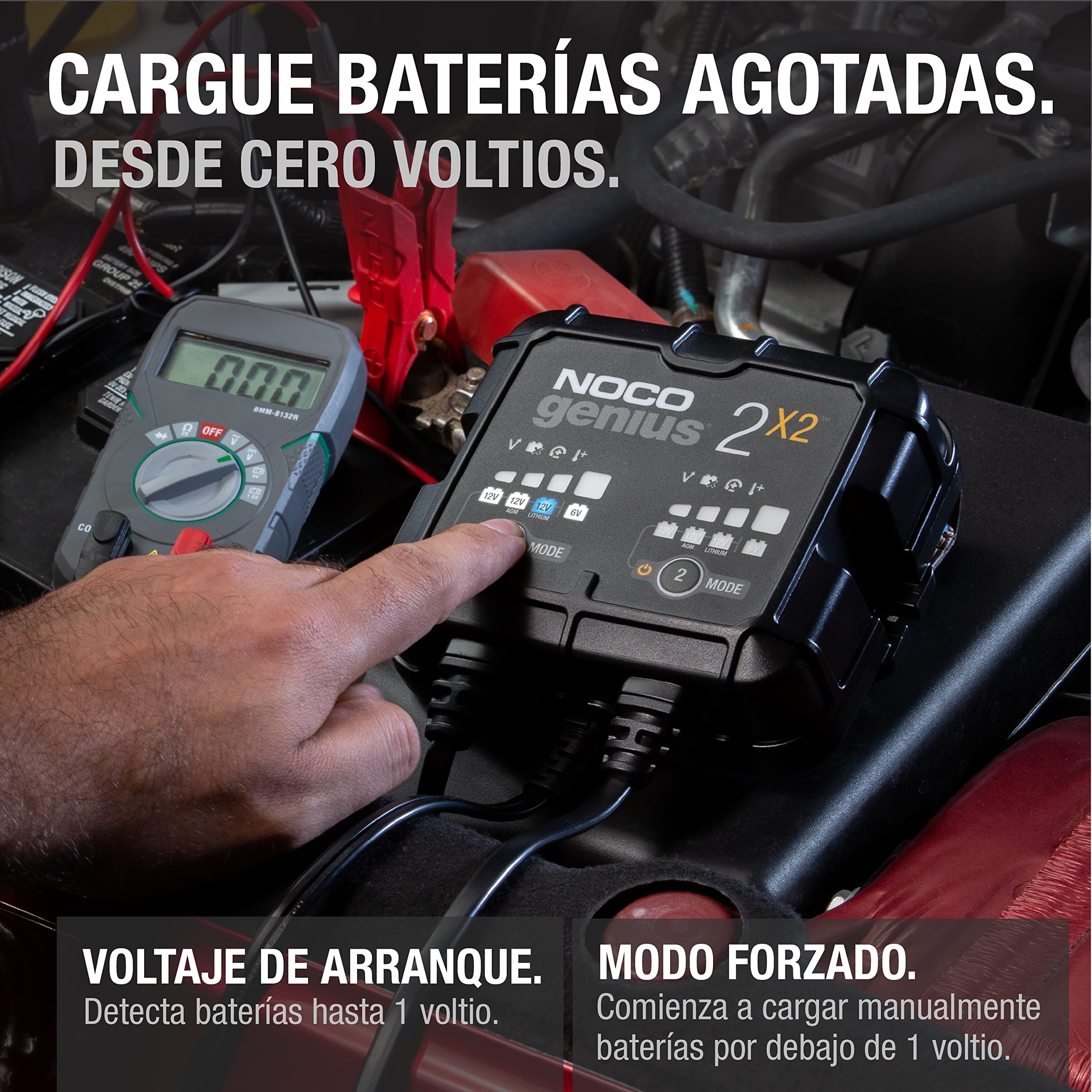 NOCO GENIUS2X2: Cargador Inteligente de baterías 4A con 2 Bancos (2A/Banco) – Mantenedor automático y desulfatador 6V/12V – Protección contra sobrecarga – para baterías de Plomo y Litio
