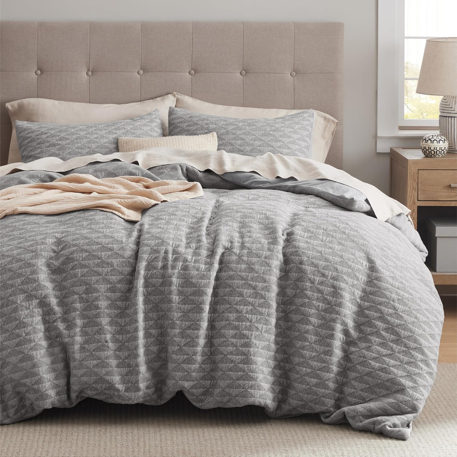 Bedsure Cotton Duvet Cover King Size - Boho Textured Duvet Cover Set, Soft and Breathable Net Jacquard Bedding Set for All Seasons (Gray, King, 104"x90") King (104" x 90") 40 - Grey (No Comforter)