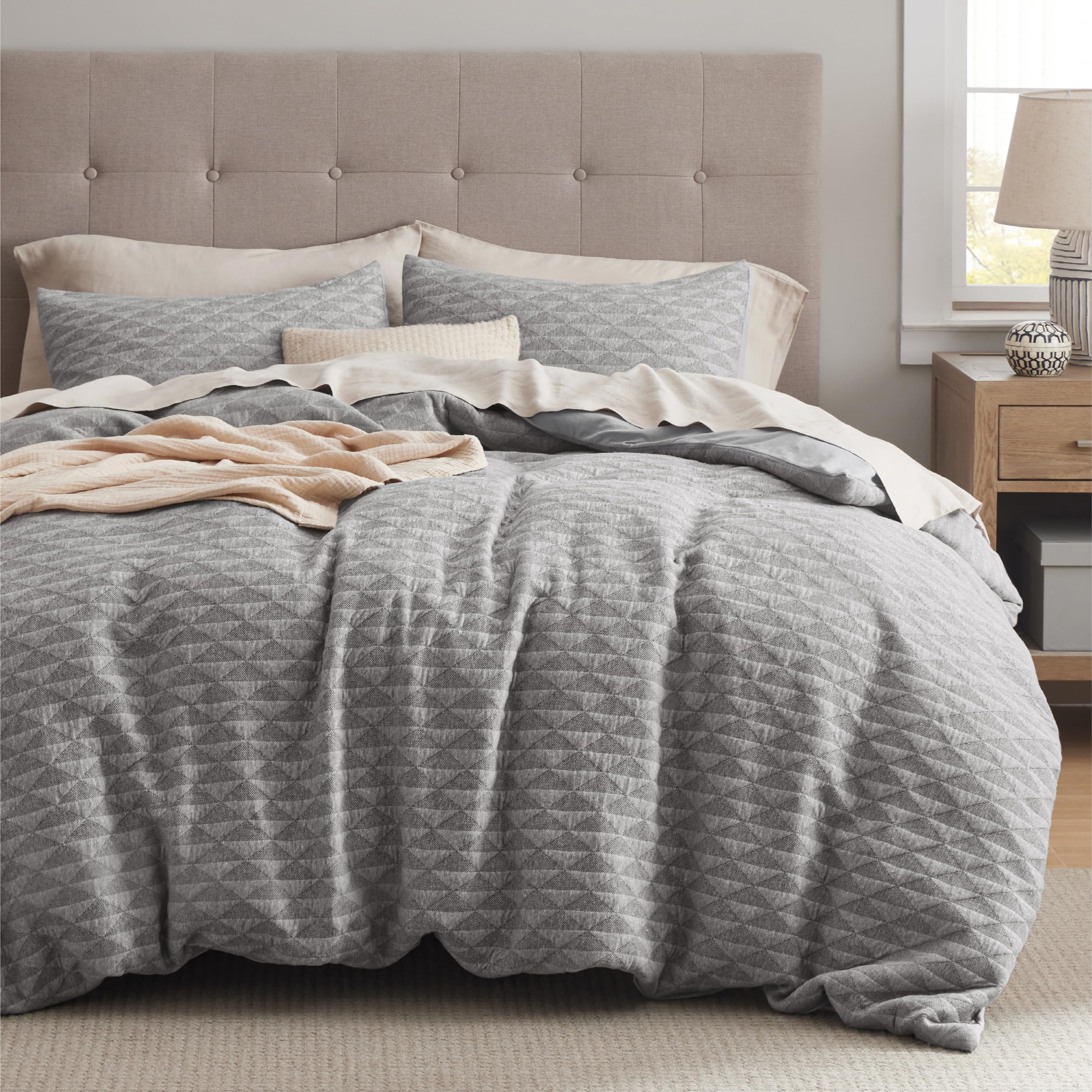 Bedsure Cotton Duvet Cover Queen Size - Boho Textured Duvet Cover Set, Soft and Breathable Net Jacquard Comforter Cover for All Seasons (Gray, Queen, 90"x90")