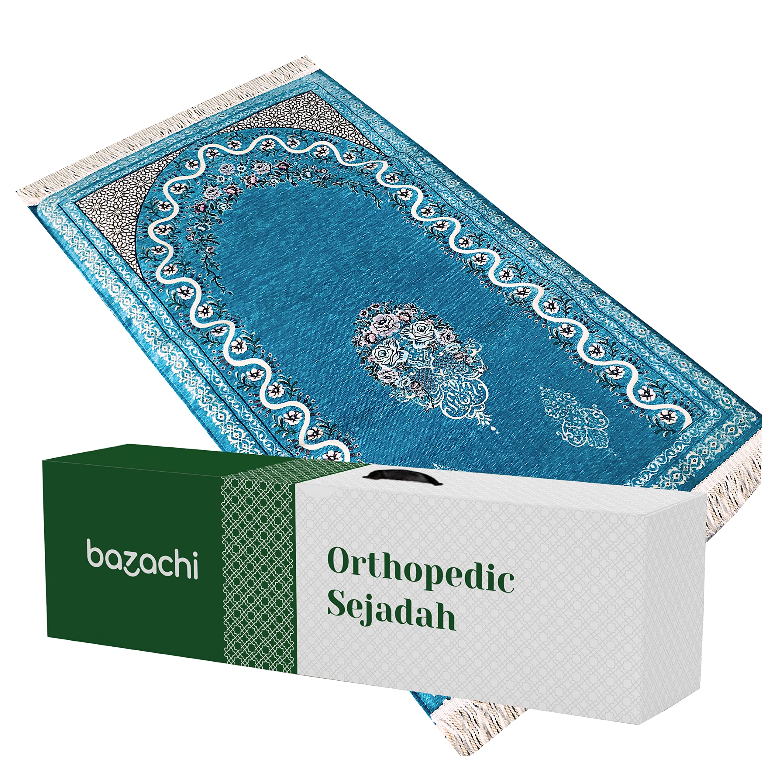 Tapis de prière rembourré épais brodé avec boîte cadeau Vert pistache 120 x 70 x 3 cm