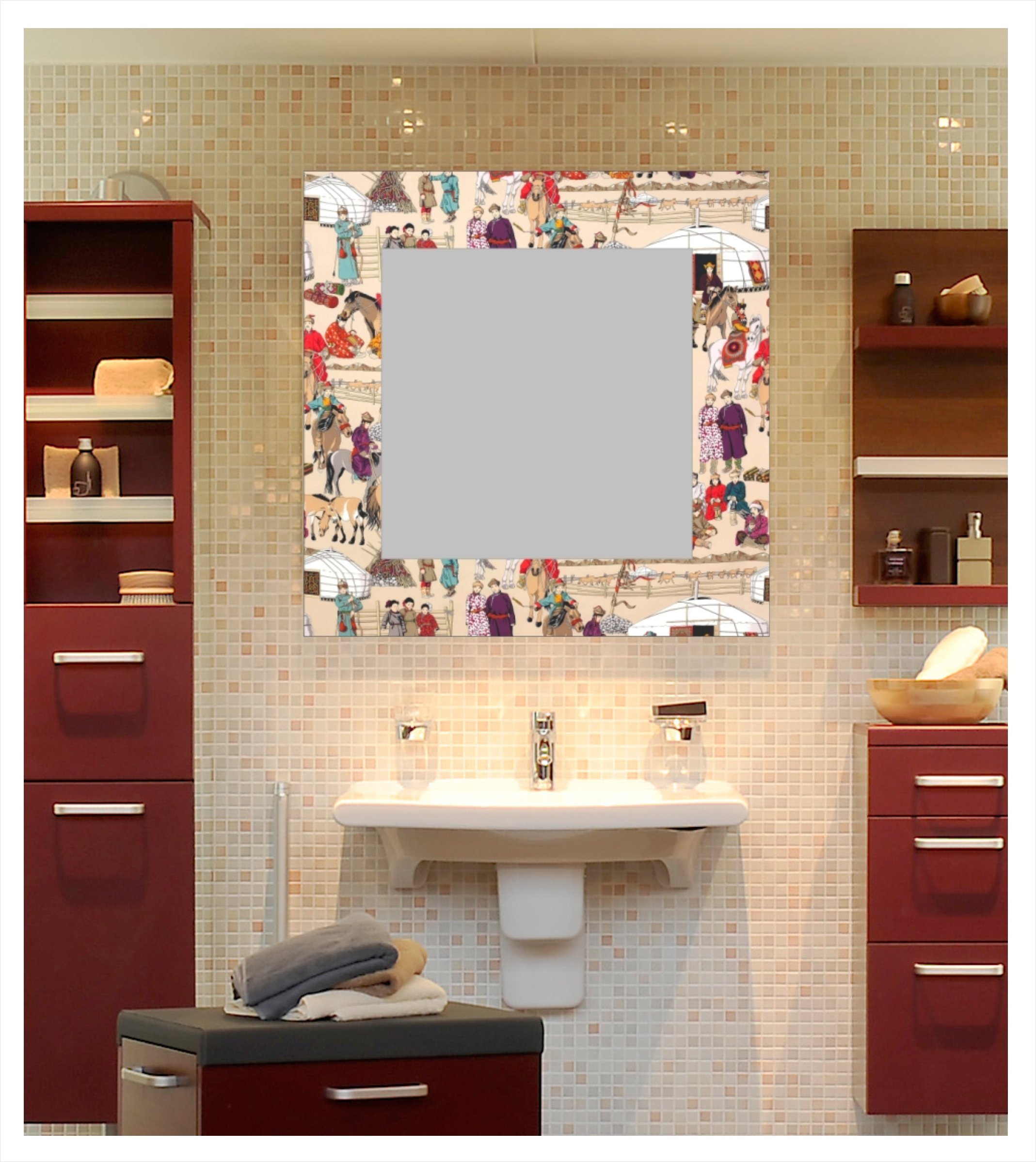 Personaggi Cinesi specchi Ingresso Illuminazione, Acrilico, Multicolore, 60 x 5.3 x 80 cm
