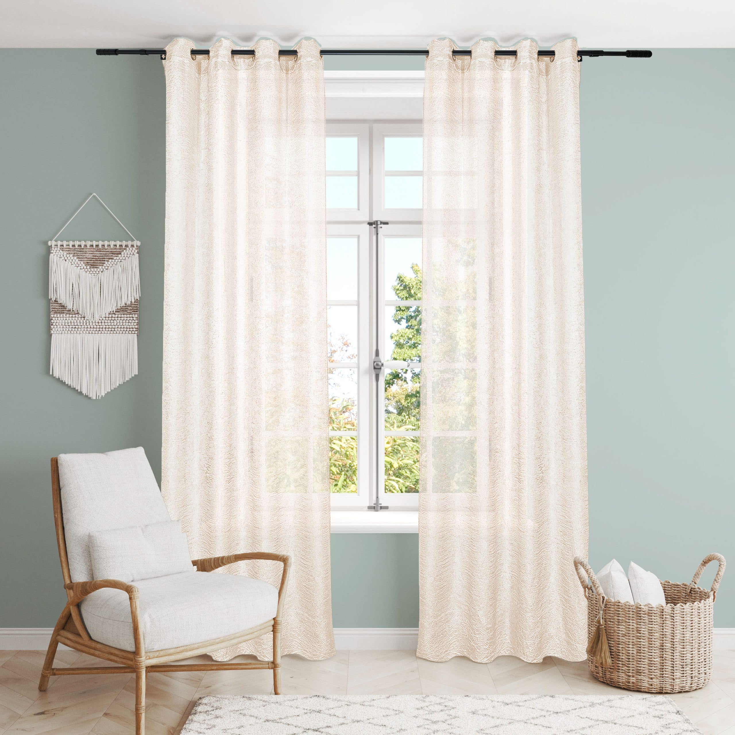 Dalina Textil - Cortina Translucido Liso para Ventana - Cortina con Ojales Poliéster Color Sólido para Salón Dormitorio 1 Pieza 140x260cm, Color Beige.