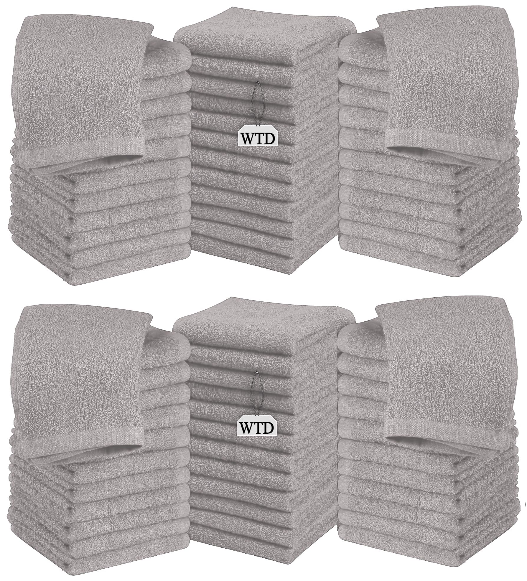 Wholesale Trade Dealz Pack of 6, 12, 24 & 48 Cotton Face Cloth Towels 500-GSM Super Soft 100% Egyptian Cotton Flannels Premium Washcloths Hotel Saloon Gym Towel Facial Cloths (6, Silver)