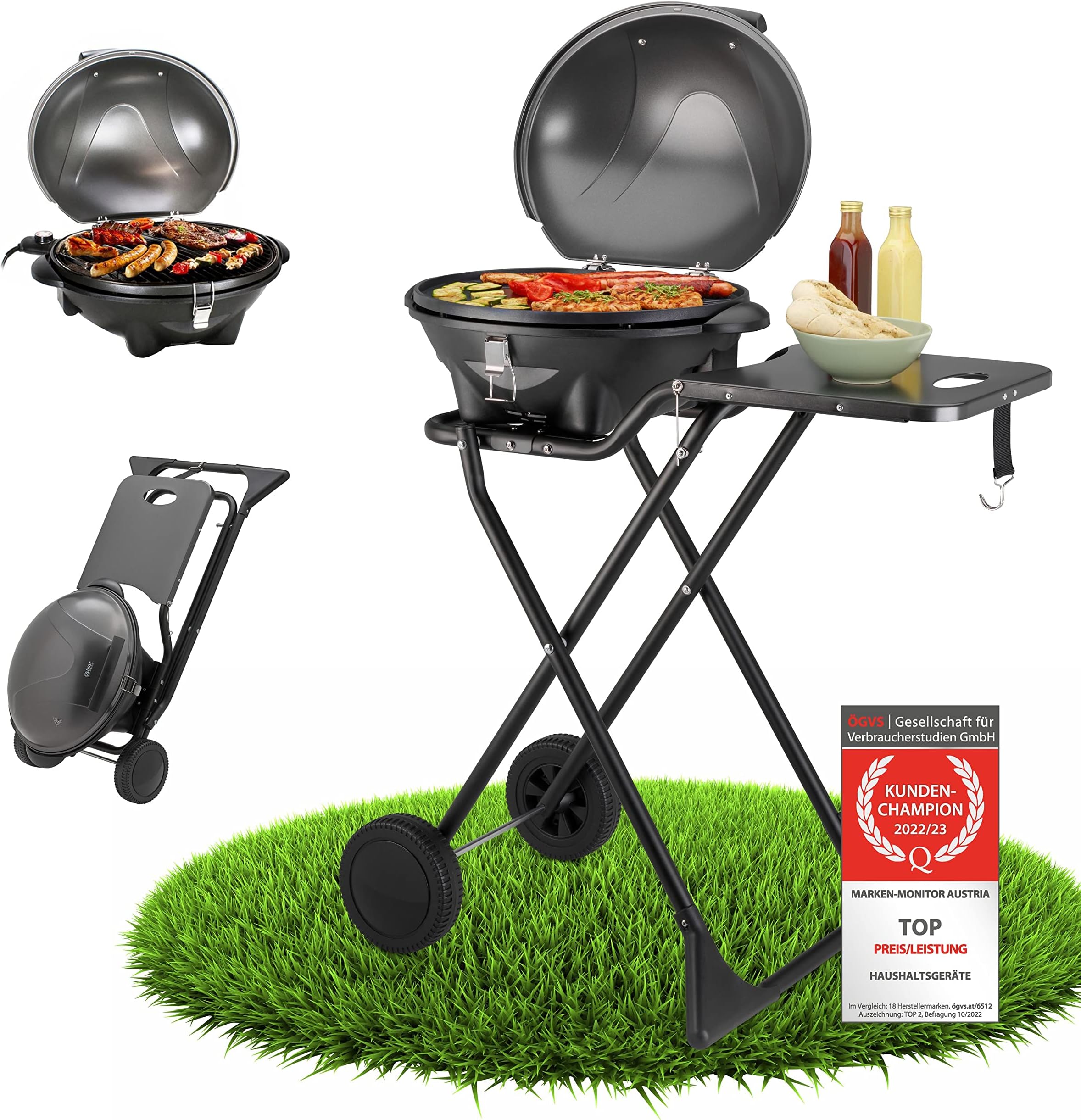 TZS 2in1 Gril électrique & gril de table extrêmement stable & pliable