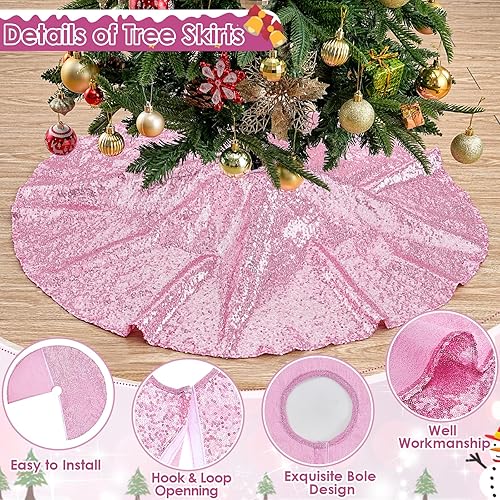 Miniatura 31 de Falda de árbol de Navidad de lentejuelas: Falda de árbol de bronce de 24 pulgadas, falda de satén con lentejuelas Falda de árbol pequeño