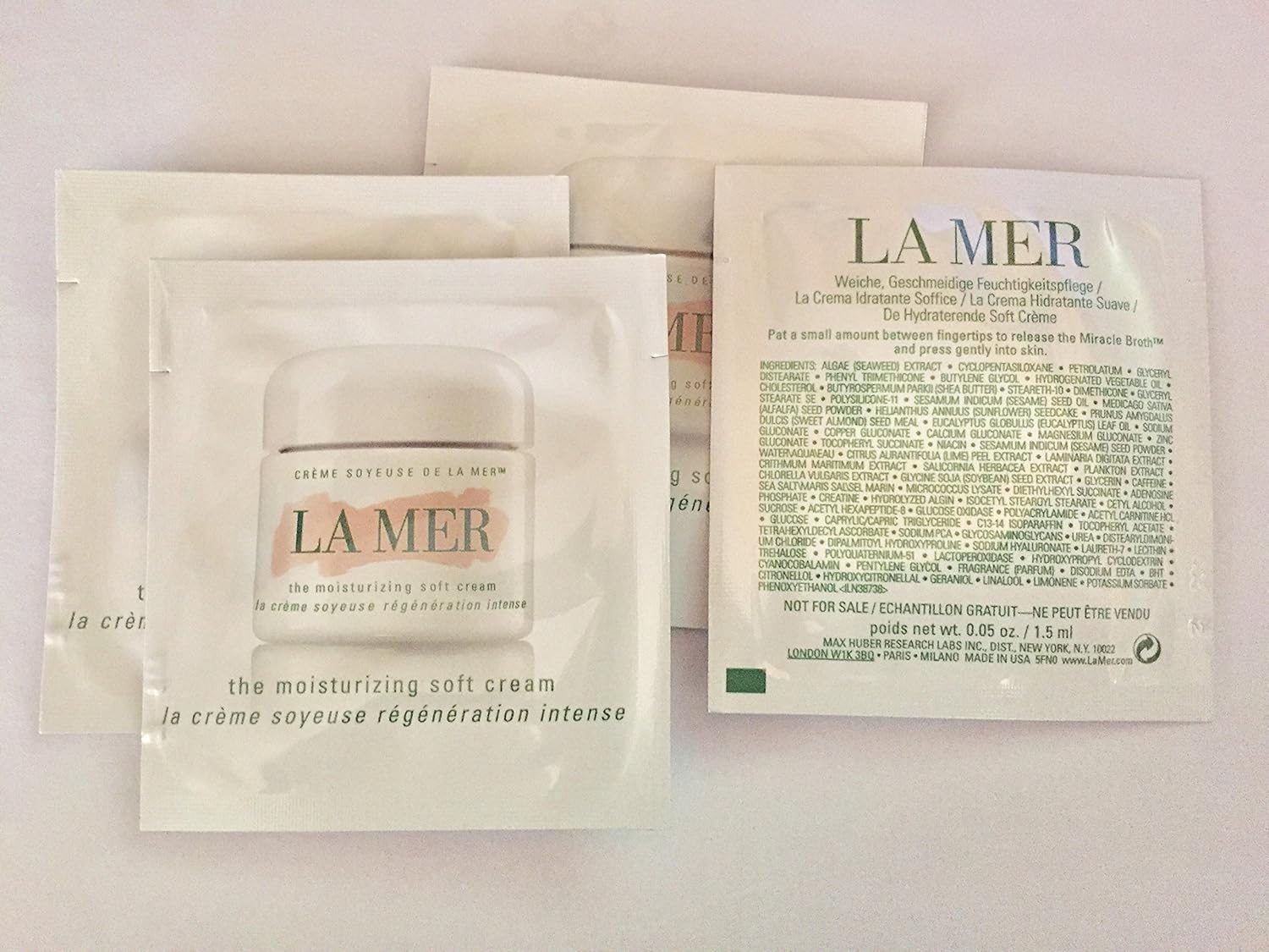 4 LaMer The Moisturizing Soft Cream Sample Packet 1.5ml each/ 6ml in total by La Me