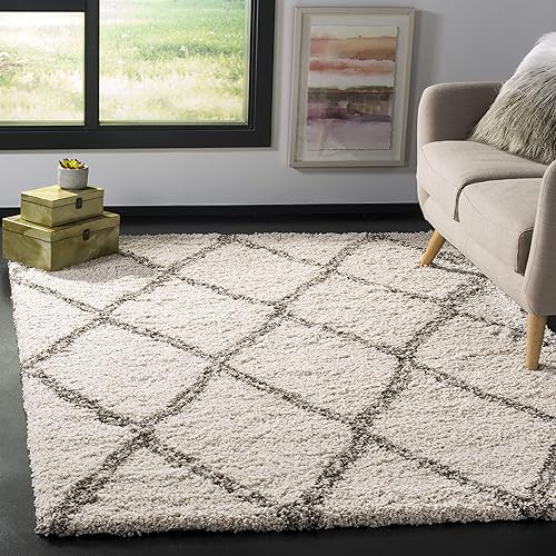 SAFAVIEH Hudson Shag Collection SGH329A - Alfombra cuadrada de felpa de 5 pies con diseño de enrejado marroquí que no desprende pelusa para sala de