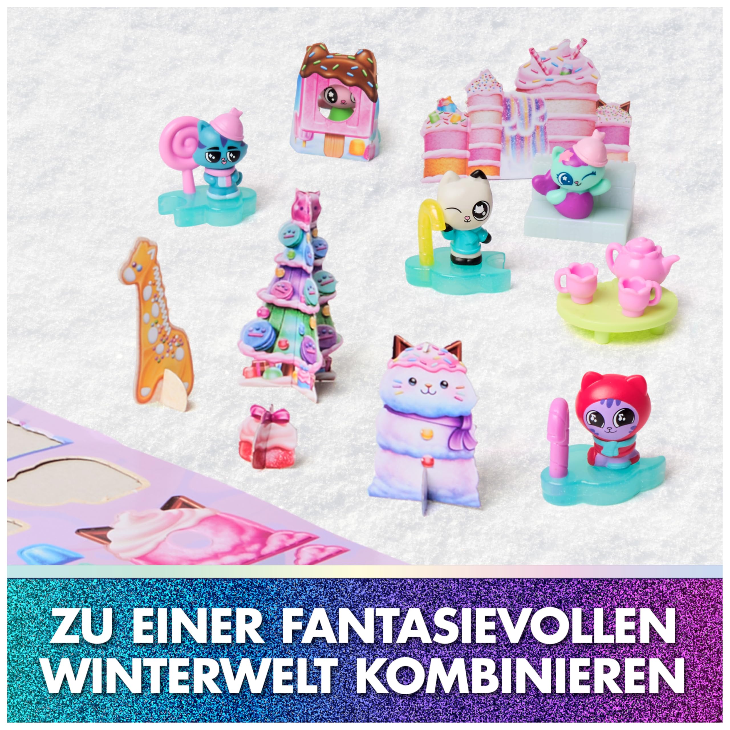 DREAMWORKS GABBY'S DOLLHOUSE: DER FILM - Adventskalender 2025 Süße Winterüberraschung, 24 Überraschungsspielzeuge mit Gabby-Figur, Katzenfreunden & Zubehör, für Kinder ab 3 Jahren