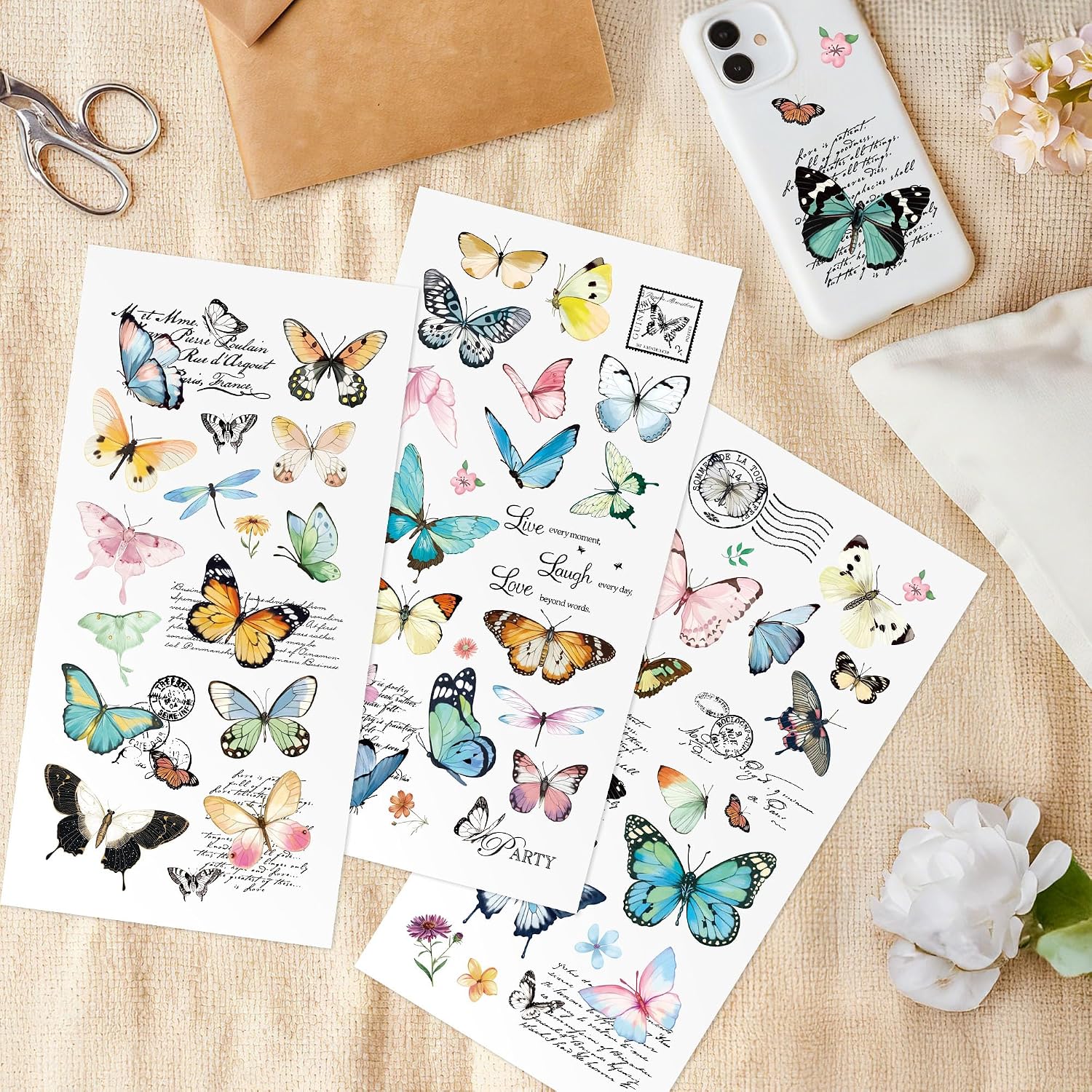 Joeyan 3 Sheets Rub On Transfers for Crafts and Furniture Vintage Butterfly Letters Rub on Transfer Stickers Decals for Wood Glass Metal Canvas Porcelain Plastic DIY Craft Home Decor, 6" x12"
