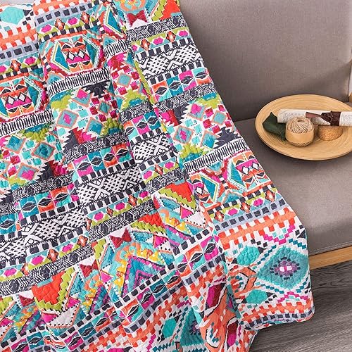 Vista 38 de NEWLAKE - Juego de colchas de algodón, juego de cubiertas de retazos, reversible, patrón azul clásico bohemio Azul,Azul Clásico Royal,Azul/Azul