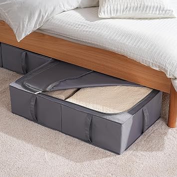 TYEERS Underbed Storage Box with Lid Durable Fabric Washable Foldable Boxes Storage for Clothes Blankets Bedding Shoes 70 x 42 x 18 cm Pack of 2 Dark Gray