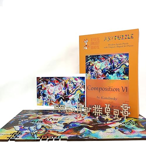 Miniatura 4 de Rompecabezas de madera para adultos, geométrico, fabricado en los Estados Unidos por FoxSmartBox - 300 piezas - Desafío. Composición VI