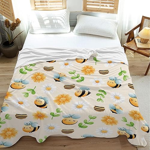 Miniatura 6 de Manta de abeja floral, regalo para los amantes de las niñas, manta de franela súper suave para sofá cama, edredones de cama cálidos y acogedores de