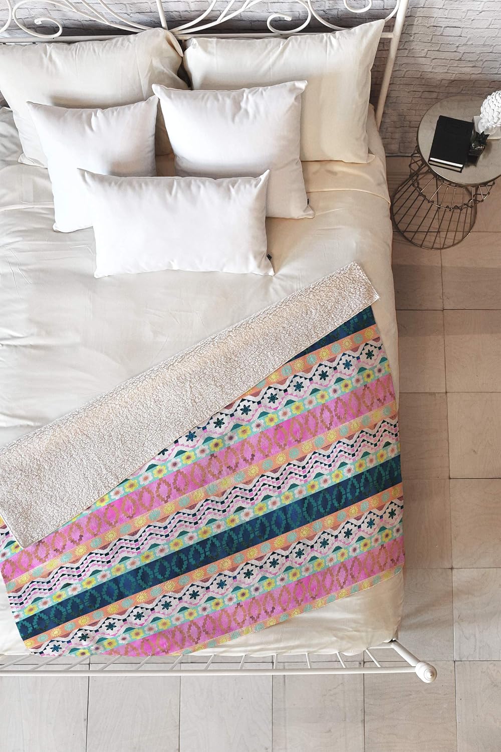 Deny Designs Schatzi Brown Aviana Boho Stripe Sherpa Fleece Throw Blanket, 50" x 60"