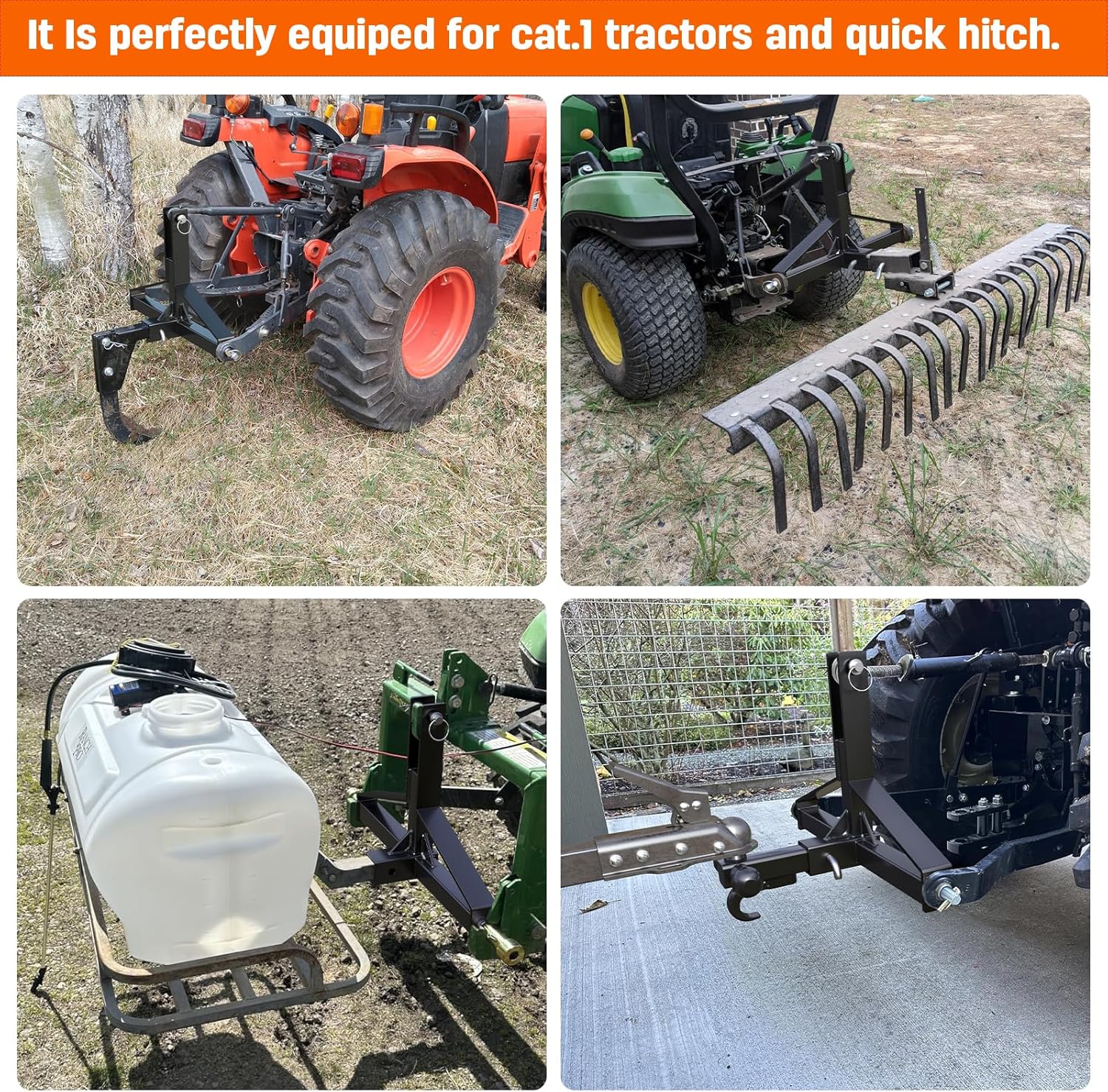 3 Point Hitch 2” Receiver Quick Hitch Compatible, Tractor Mover Drawbar Hitch, 3 Pt Quick Hitch Farm Equipment and Subcompact Trailer Hitch for Tractor Standard Category 1