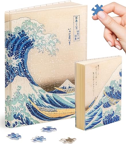 PieceRelax A5 Puzzle Journal for Adults, 300 Piece Plastic Jigsaw Book Cover (Includes Notebook) - Katsushika Hokusai - The Great Wave, Unique Gift [YA1066]